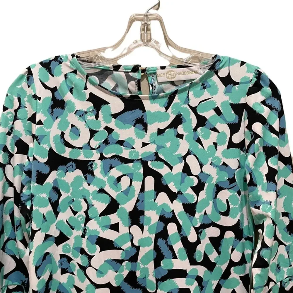 Tracy Negoshian Printed Shift Dress Jeweled Sleeves Size XS - Picture 5 of 7